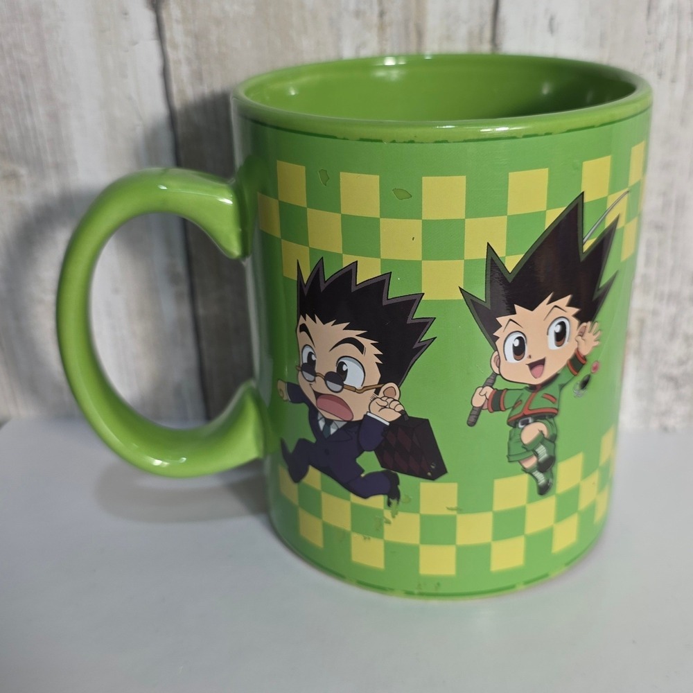 Hunter x Hunter Chibi Characters Green Checkered Ceramic Coffee Mug Just Funky - Picture 2 of 9